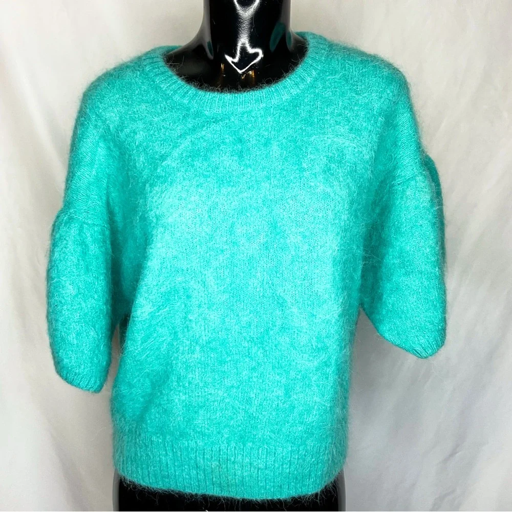 Banana Republic Alpaca Wool Sweater Teal Puff Sleeve Large - Picture 3 of 13